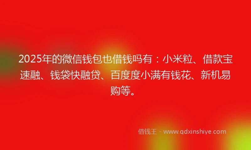 2025年的微信钱包也借钱吗有：小米粒、借款宝速融、钱袋快融贷、百度度小满有钱花、新机易购等。