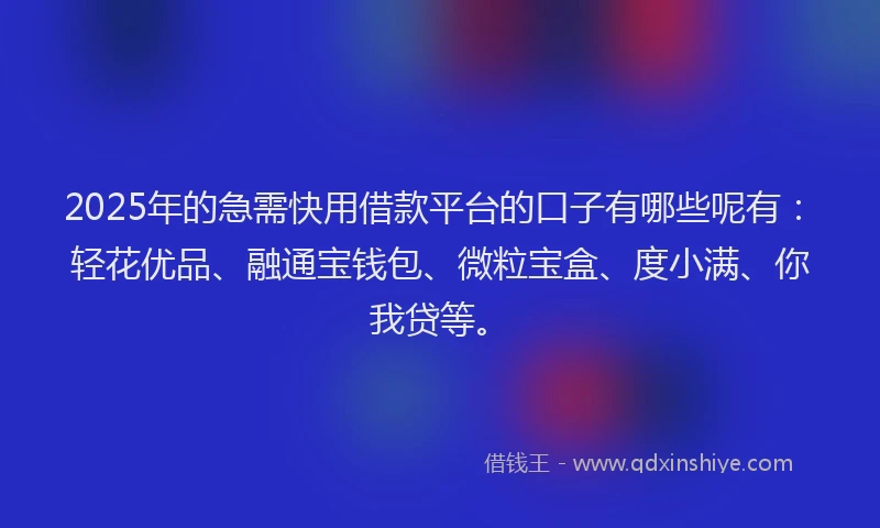 2025年的急需快用借款平台的口子有哪些呢有：轻花优品、融通宝钱包、微粒宝盒、度小满、你我贷等。