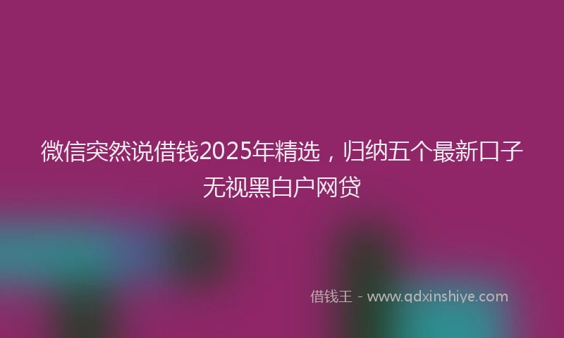 微信突然说借钱2025年精选，归纳五个最新口子无视黑白户网贷