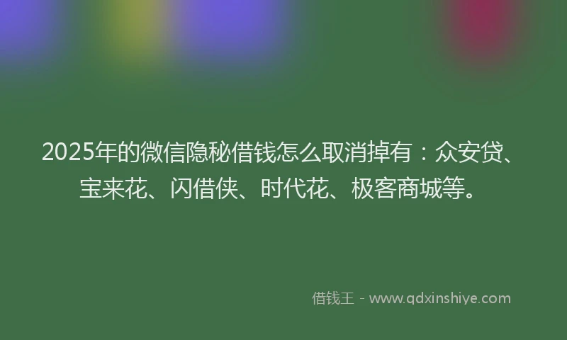 2025年的微信隐秘借钱怎么取消掉有：众安贷、宝来花、闪借侠、时代花、极客商城等。