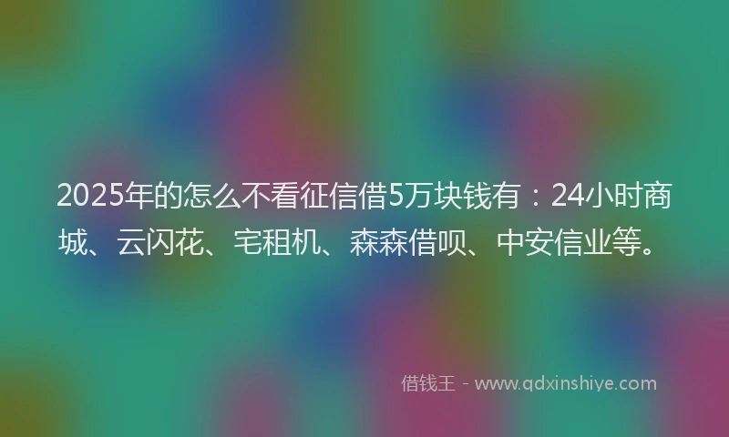 2025年的怎么不看征信借5万块钱有：24小时商城、云闪花、宅租机、森森借呗、中安信业等。