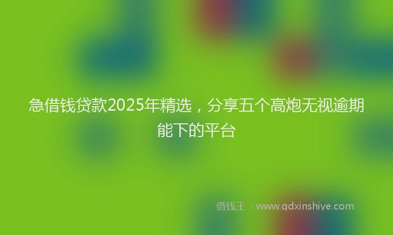 急借钱贷款2025年精选，分享五个高炮无视逾期能下的平台