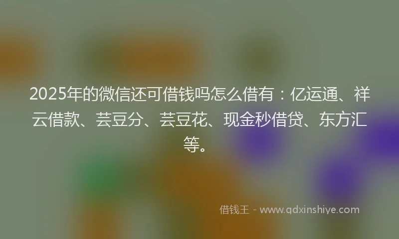 2025年的微信还可借钱吗怎么借有：亿运通、祥云借款、芸豆分、芸豆花、现金秒借贷、东方汇等。