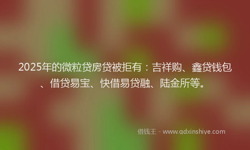 2025年的微粒贷房贷被拒有：吉祥购、鑫贷钱包、借贷易宝、快借易贷融、陆金所等。