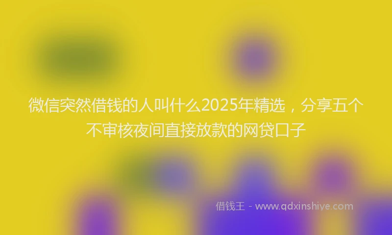 微信突然借钱的人叫什么2025年精选，分享五个不审核夜间直接放款的网贷口子