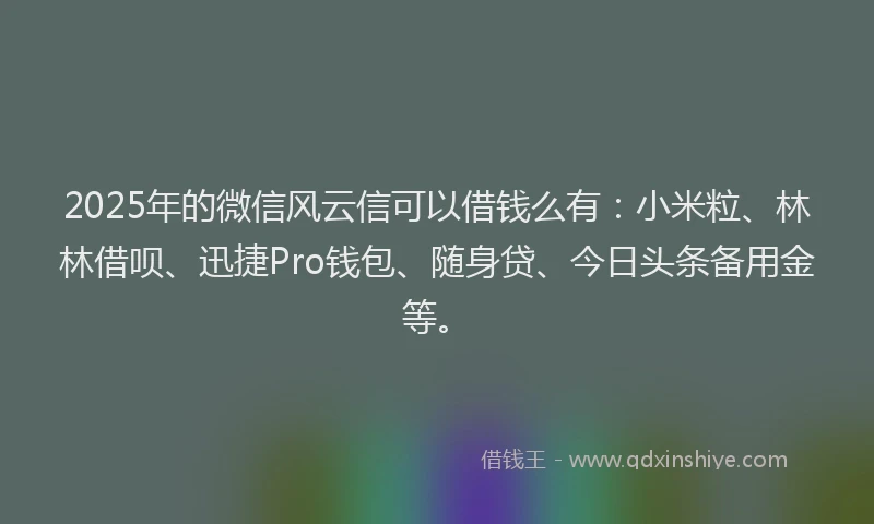 2025年的微信风云信可以借钱么有：小米粒、林林借呗、迅捷Pro钱包、随身贷、今日头条备用金等。
