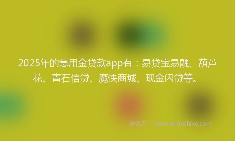 2025年的急用金贷款app有：易贷宝易融、葫芦花、青石信贷、魔快商城、现金闪贷等。