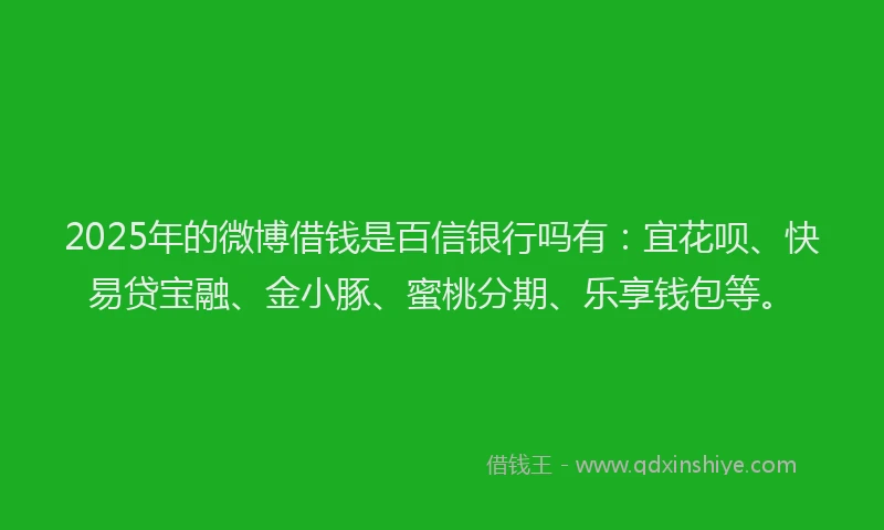 2025年的微博借钱是百信银行吗有：宜花呗、快易贷宝融、金小豚、蜜桃分期、乐享钱包等。