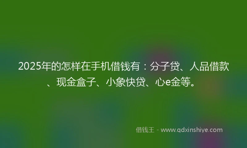 2025年的怎样在手机借钱有：分子贷、人品借款、现金盒子、小象快贷、心e金等。