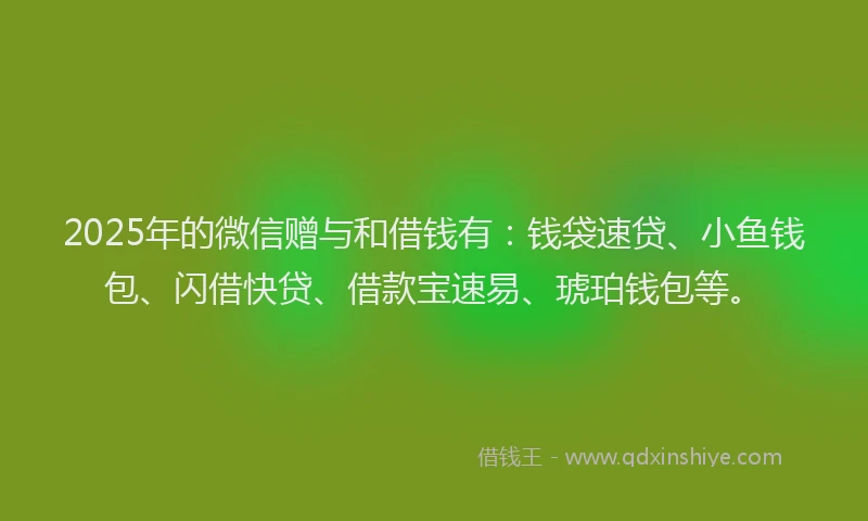2025年的微信赠与和借钱有：钱袋速贷、小鱼钱包、闪借快贷、借款宝速易、琥珀钱包等。