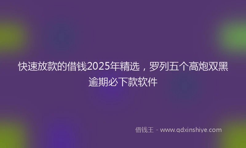 快速放款的借钱2025年精选，罗列五个高炮双黑逾期必下款软件