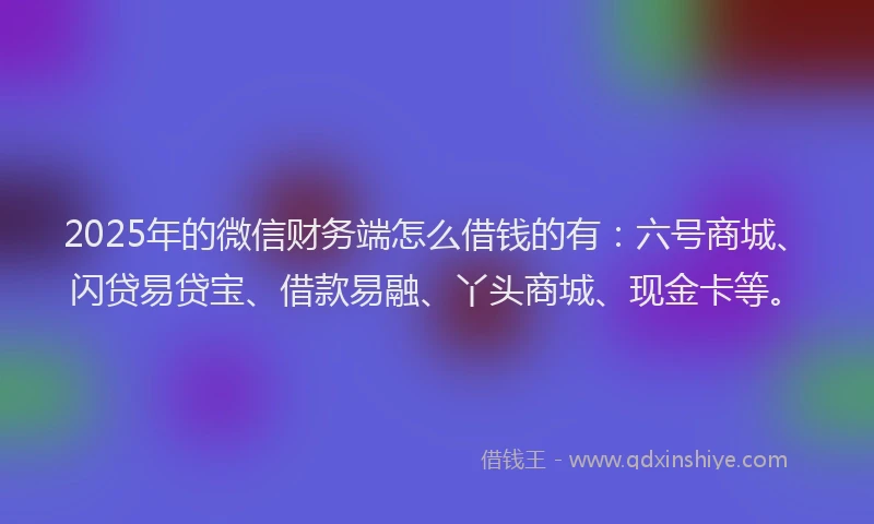 2025年的微信财务端怎么借钱的有：六号商城、闪贷易贷宝、借款易融、丫头商城、现金卡等。