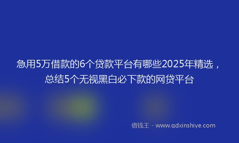 急用5万借款的6个贷款平台有哪些2025年精选，总结5个无视黑白必下款的网贷平台