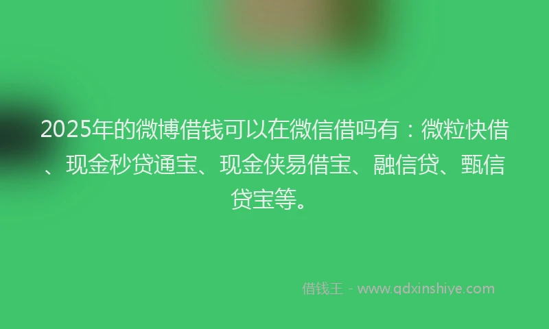 2025年的微博借钱可以在微信借吗有：微粒快借、现金秒贷通宝、现金侠易借宝、融信贷、甄信贷宝等。