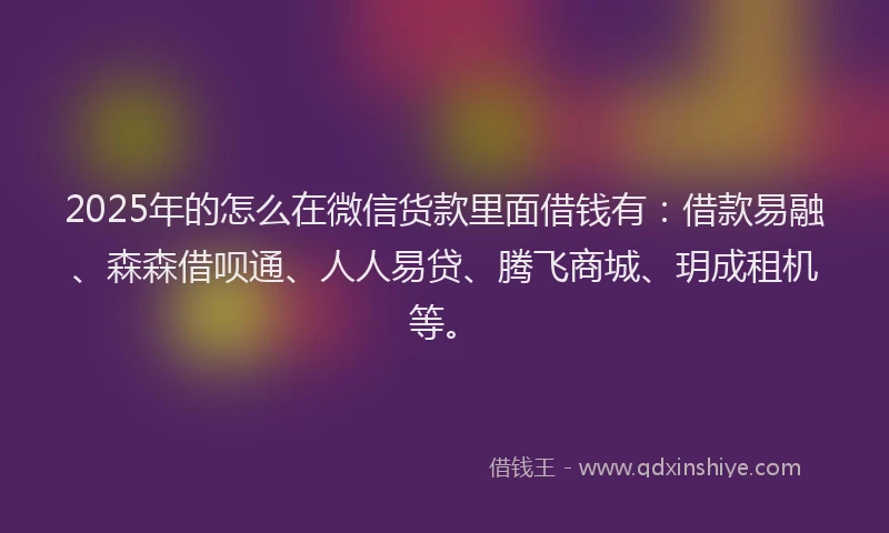 2025年的怎么在微信货款里面借钱有：借款易融、森森借呗通、人人易贷、腾飞商城、玥成租机等。