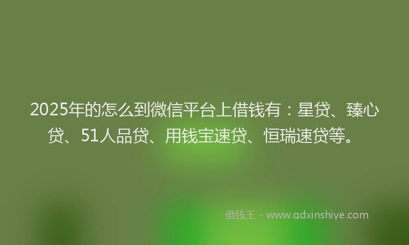 2025年的怎么到微信平台上借钱有：星贷、臻心贷、51人品贷、用钱宝速贷、恒瑞速贷等。