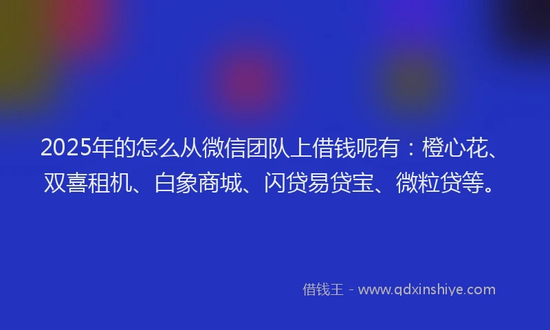 2025年的怎么从微信团队上借钱呢有：橙心花、双喜租机、白象商城、闪贷易贷宝、微粒贷等。