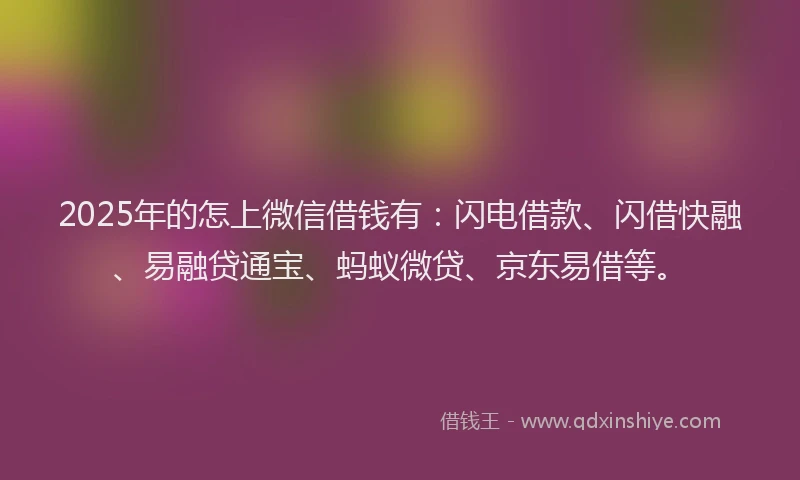 2025年的怎上微信借钱有：闪电借款、闪借快融、易融贷通宝、蚂蚁微贷、京东易借等。