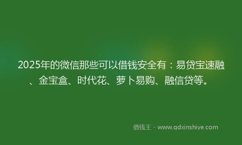 2025年的微信那些可以借钱安全有：易贷宝速融、金宝盒、时代花、萝卜易购、融信贷等。
