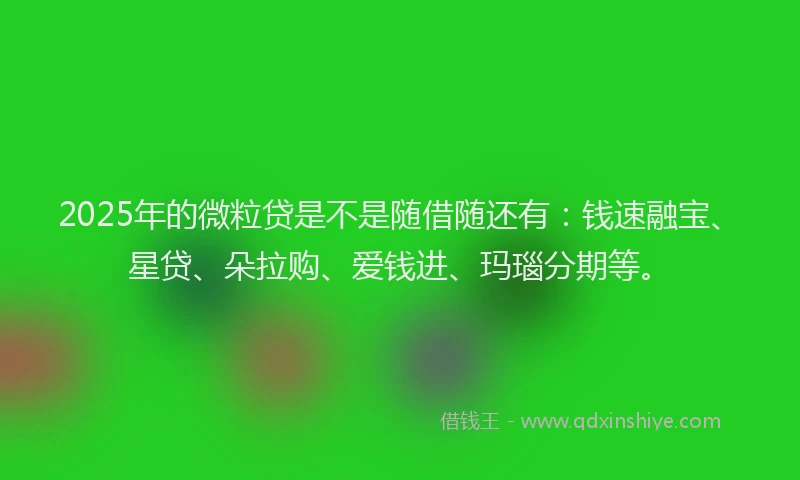 2025年的微粒贷是不是随借随还有：钱速融宝、星贷、朵拉购、爱钱进、玛瑙分期等。