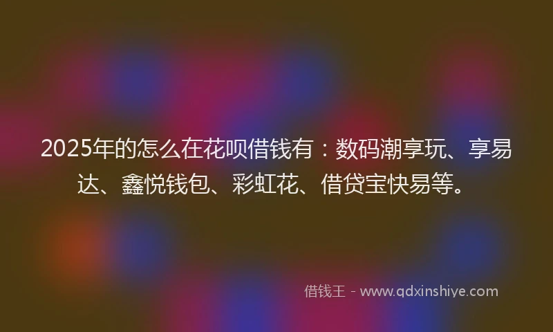 2025年的怎么在花呗借钱有：数码潮享玩、享易达、鑫悦钱包、彩虹花、借贷宝快易等。