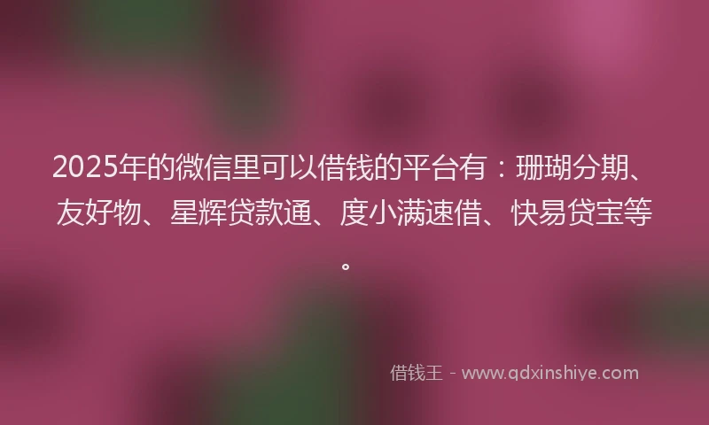 2025年的微信里可以借钱的平台有：珊瑚分期、友好物、星辉贷款通、度小满速借、快易贷宝等。