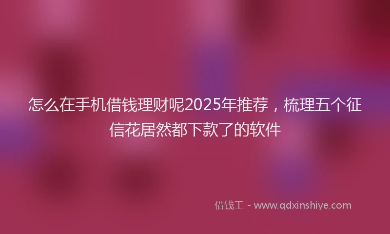 怎么在手机借钱理财呢2025年推荐，梳理五个征信花居然都下款了的软件