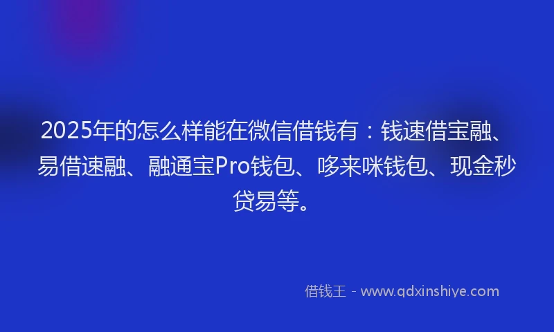 2025年的怎么样能在微信借钱有：钱速借宝融、易借速融、融通宝Pro钱包、哆来咪钱包、现金秒贷易等。