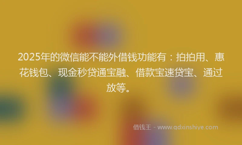 2025年的微信能不能外借钱功能有：拍拍用、惠花钱包、现金秒贷通宝融、借款宝速贷宝、通过放等。