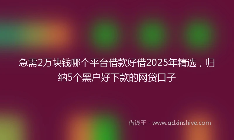 急需2万块钱哪个平台借款好借2025年精选，归纳5个黑户好下款的网贷口子