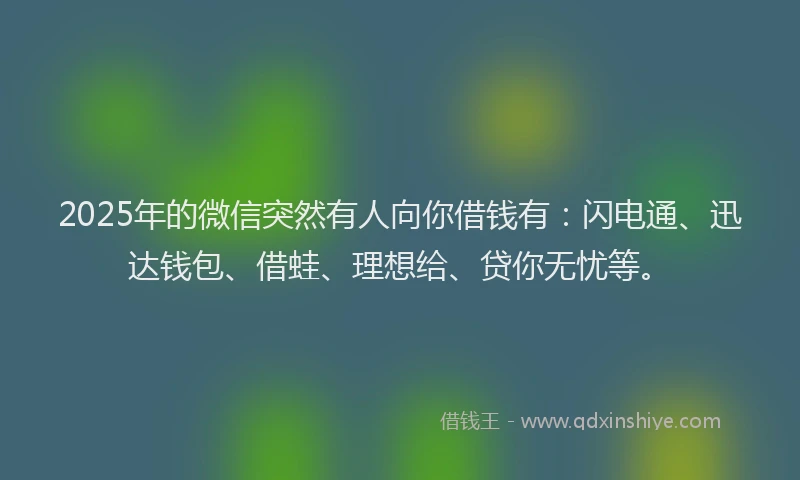 2025年的微信突然有人向你借钱有：闪电通、迅达钱包、借蛙、理想给、贷你无忧等。