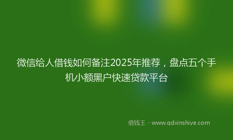微信给人借钱如何备注2025年推荐，盘点五个手机小额黑户快速贷款平台