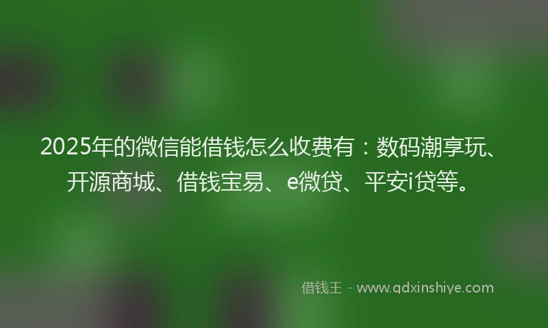 2025年的微信能借钱怎么收费有：数码潮享玩、开源商城、借钱宝易、e微贷、平安i贷等。