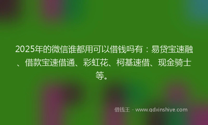 2025年的微信谁都用可以借钱吗有：易贷宝速融、借款宝速借通、彩虹花、柯基速借、现金骑士等。