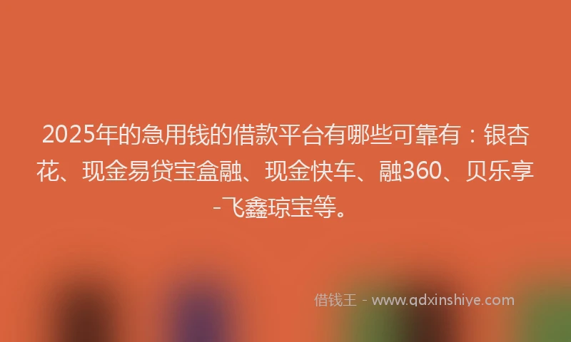 2025年的急用钱的借款平台有哪些可靠有：银杏花、现金易贷宝盒融、现金快车、融360、贝乐享-飞鑫琼宝等。