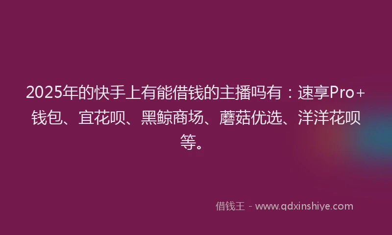 2025年的快手上有能借钱的主播吗有：速享Pro+钱包、宜花呗、黑鲸商场、蘑菇优选、洋洋花呗等。