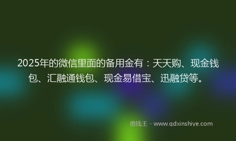 2025年的微信里面的备用金有：天天购、现金钱包、汇融通钱包、现金易借宝、迅融贷等。