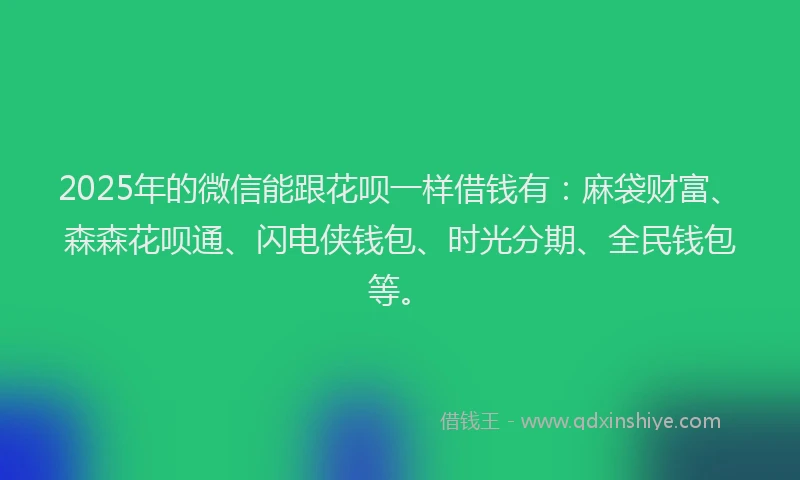 2025年的微信能跟花呗一样借钱有：麻袋财富、森森花呗通、闪电侠钱包、时光分期、全民钱包等。