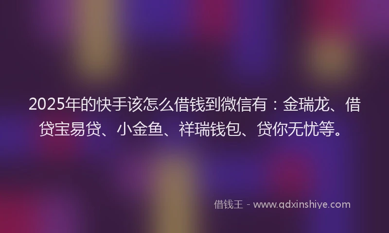2025年的快手该怎么借钱到微信有：金瑞龙、借贷宝易贷、小金鱼、祥瑞钱包、贷你无忧等。