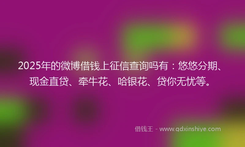 2025年的微博借钱上征信查询吗有：悠悠分期、现金直贷、牵牛花、哈银花、贷你无忧等。