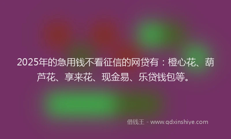 2025年的急用钱不看征信的网贷有：橙心花、葫芦花、享来花、现金易、乐贷钱包等。