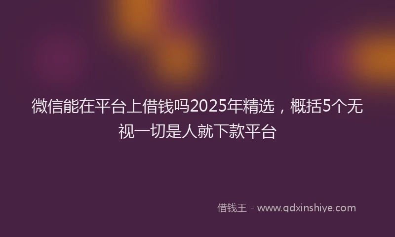 微信能在平台上借钱吗2025年精选，概括5个无视一切是人就下款平台