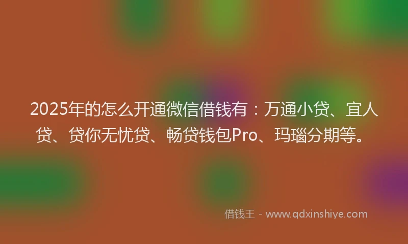 2025年的怎么开通微信借钱有：万通小贷、宜人贷、贷你无忧贷、畅贷钱包Pro、玛瑙分期等。
