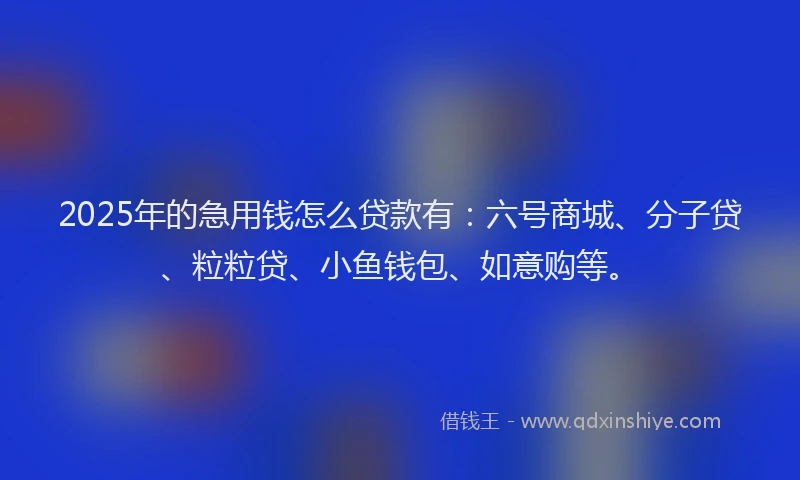 2025年的急用钱怎么贷款有：六号商城、分子贷、粒粒贷、小鱼钱包、如意购等。