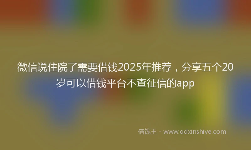 微信说住院了需要借钱2025年推荐，分享五个20岁可以借钱平台不查征信的app