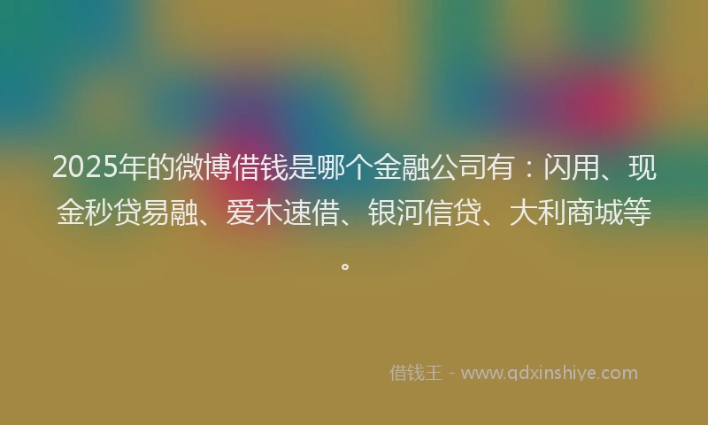 2025年的微博借钱是哪个金融公司有：闪用、现金秒贷易融、爱木速借、银河信贷、大利商城等。