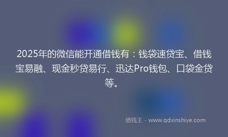 2025年的微信能开通借钱有：钱袋速贷宝、借钱宝易融、现金秒贷易行、迅达Pro钱包、口袋金贷等。