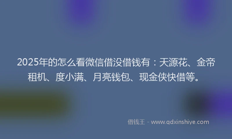 2025年的怎么看微信借没借钱有：天源花、金帝租机、度小满、月亮钱包、现金侠快借等。