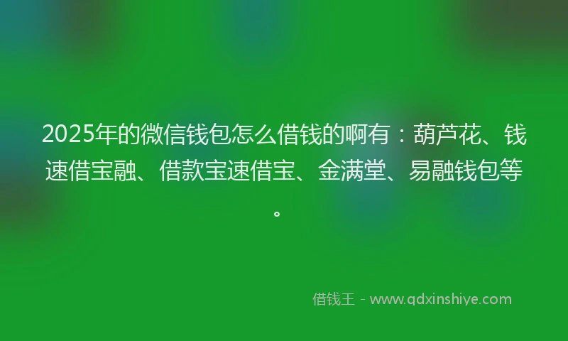 2025年的微信钱包怎么借钱的啊有：葫芦花、钱速借宝融、借款宝速借宝、金满堂、易融钱包等。