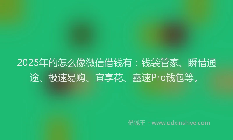 2025年的怎么像微信借钱有：钱袋管家、瞬借通途、极速易购、宜享花、鑫速Pro钱包等。